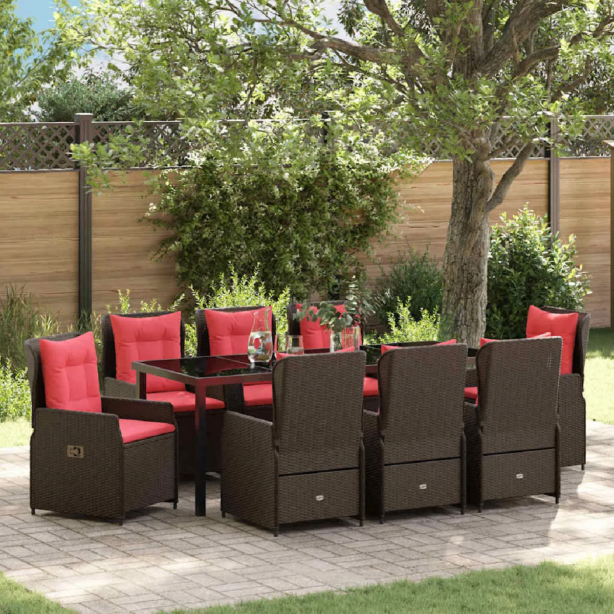 vidaXL Ensemble de salle à manger pour jardin 9 pcs Poly rotin - vue 2