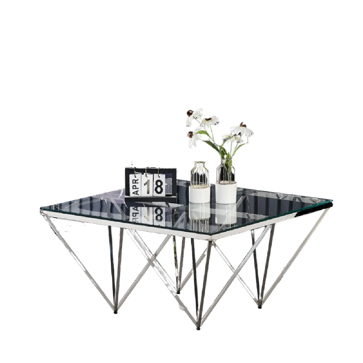 Comparer les prix de Table Basse Carré Gize Chrome Verre 80x80 Cm