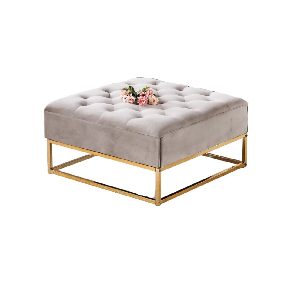 Meilleurs prix pour Table Basse Rangements Tiroirs Plateau Velours Capitonné Moka Et Pieds Gold