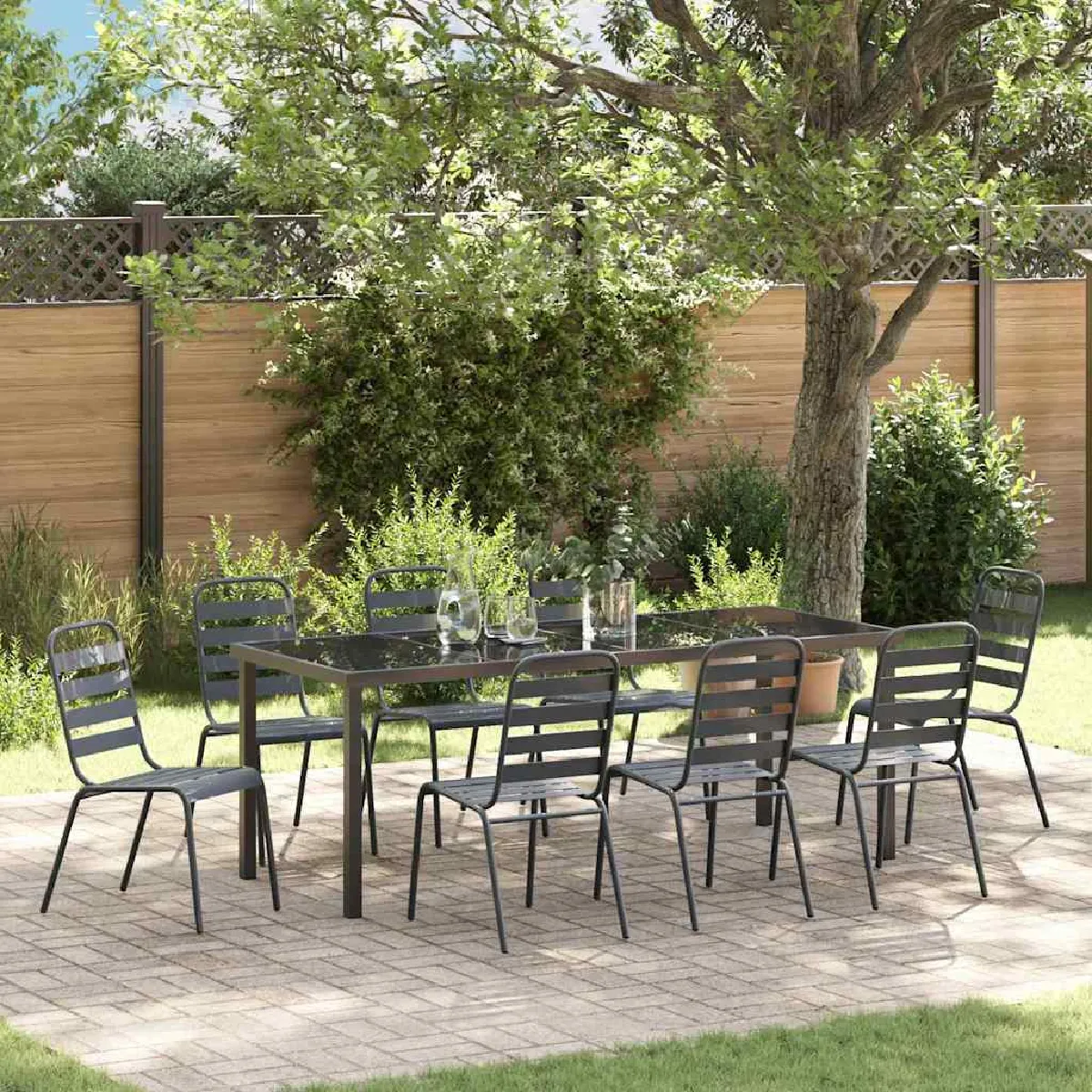 vidaXL Ensemble de salle à manger pour jardin 9 pcs - vue 1