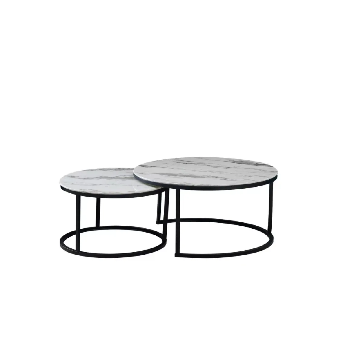 Meilleurs prix pour Lot De 2 Tables Basses Gigogne Arto Métal Noir Et Plateau Verre Effet Marbré Blanc
