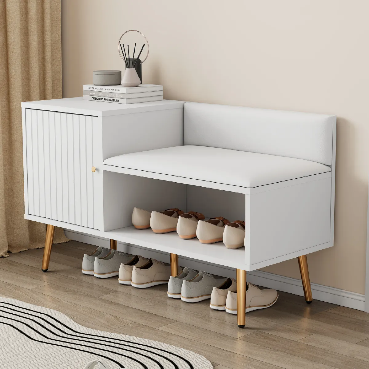 Okwish Meuble à chaussures banc - Blanc