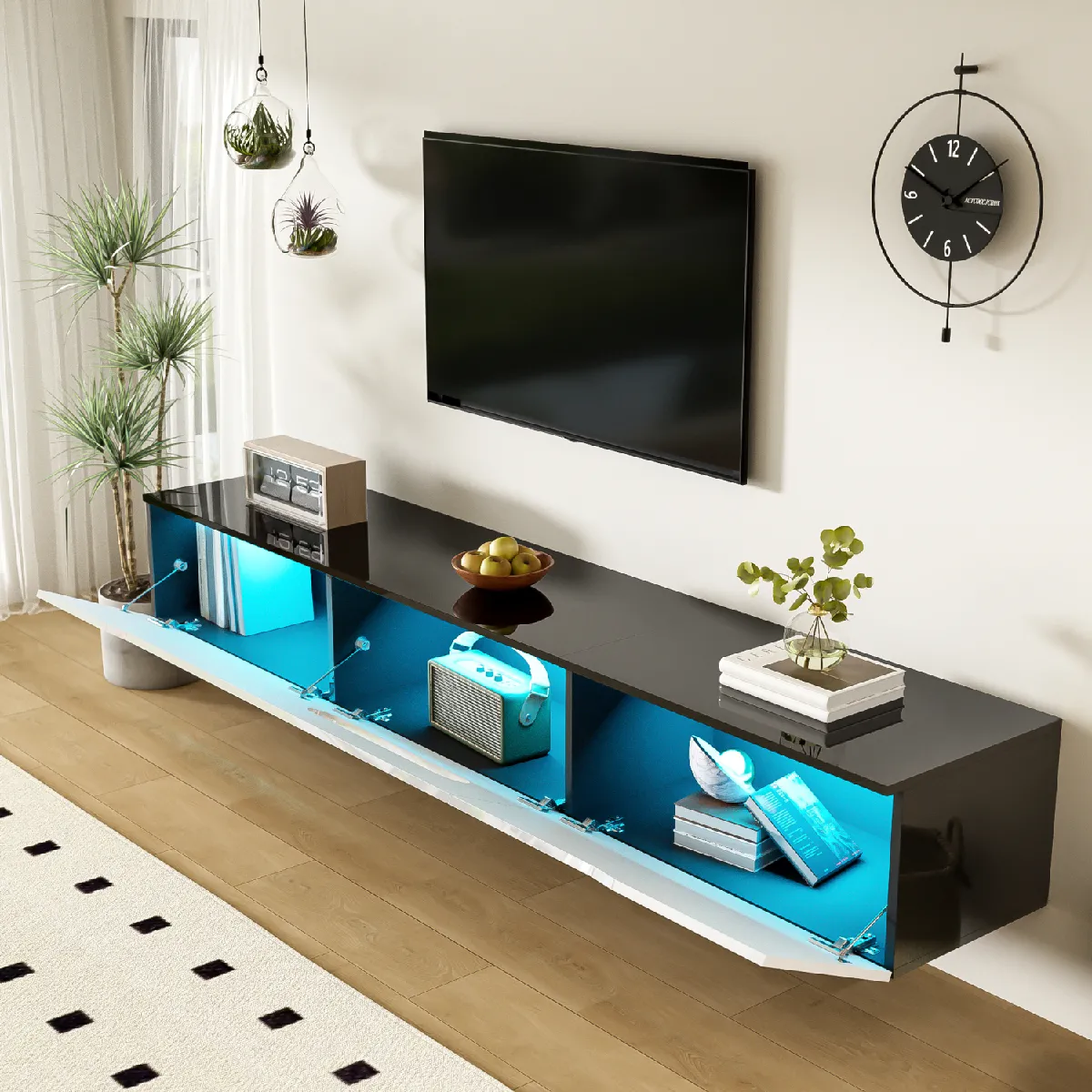 Okwish Meuble TV mural LED - Noir