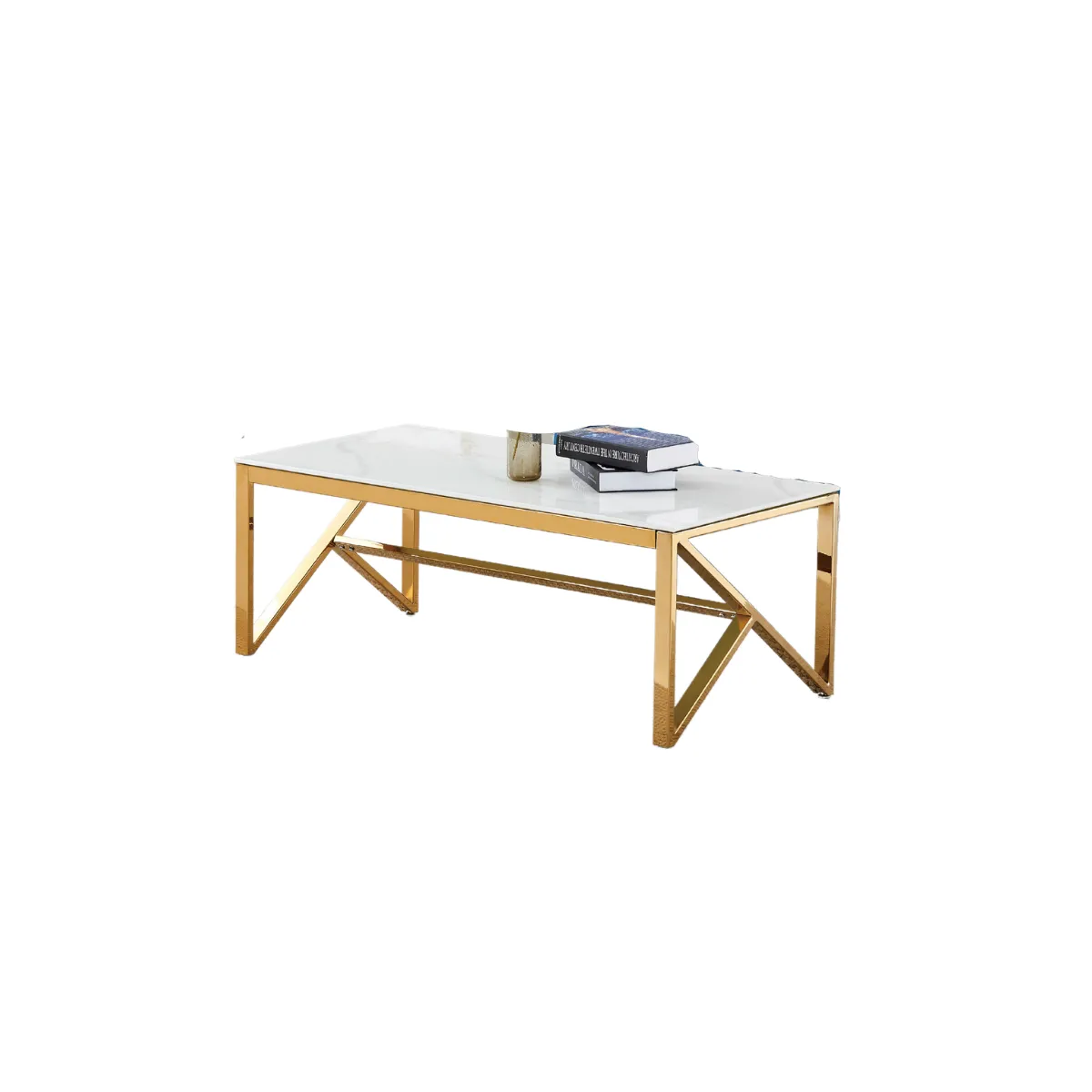 Meilleurs prix pour Table Basse Majestique Gold Verre Effet Marbre Blanc 120x60x45 Cm