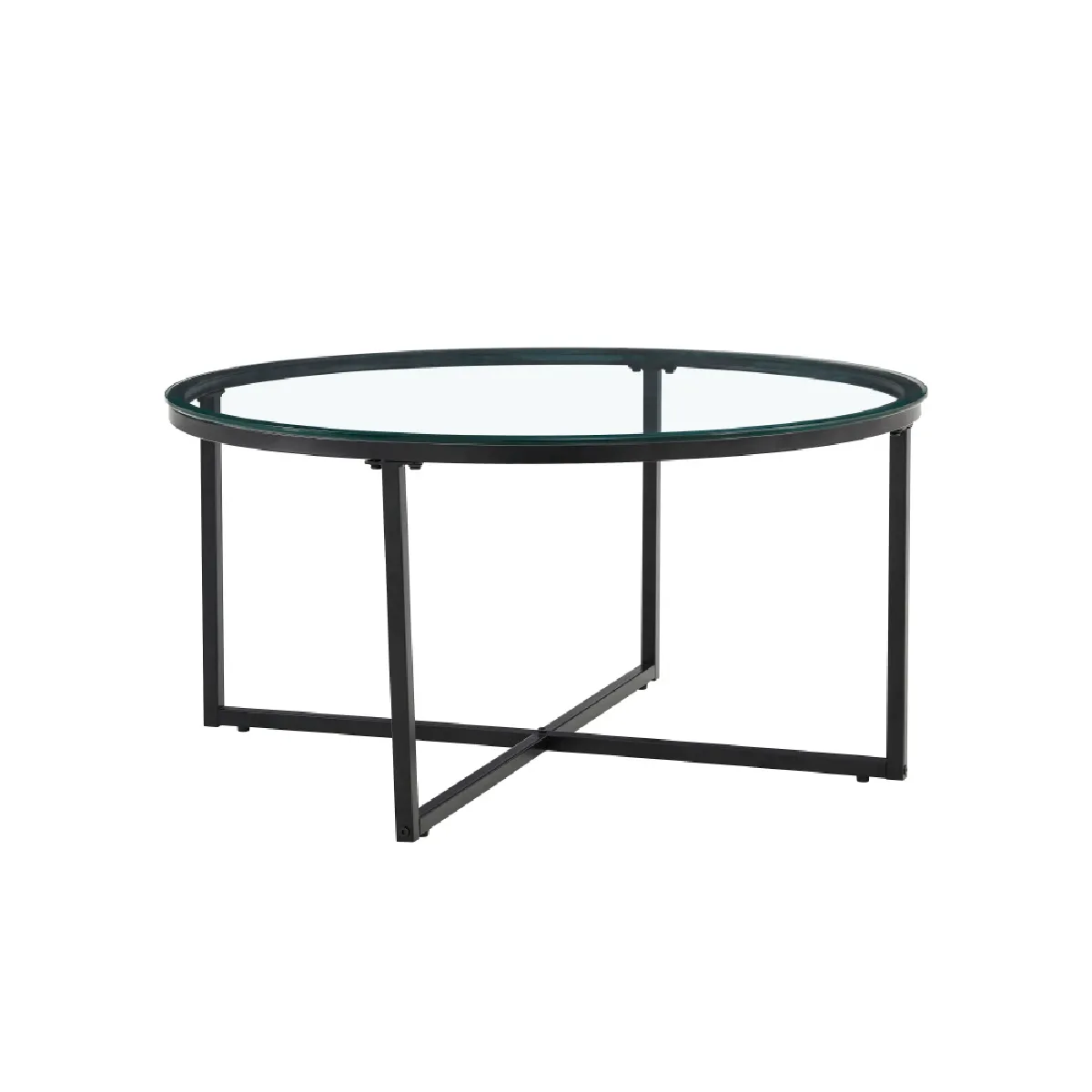Meilleurs prix pour Table Basse Ronde Lorie Métal Noir Plateau En Verre D90 Cm