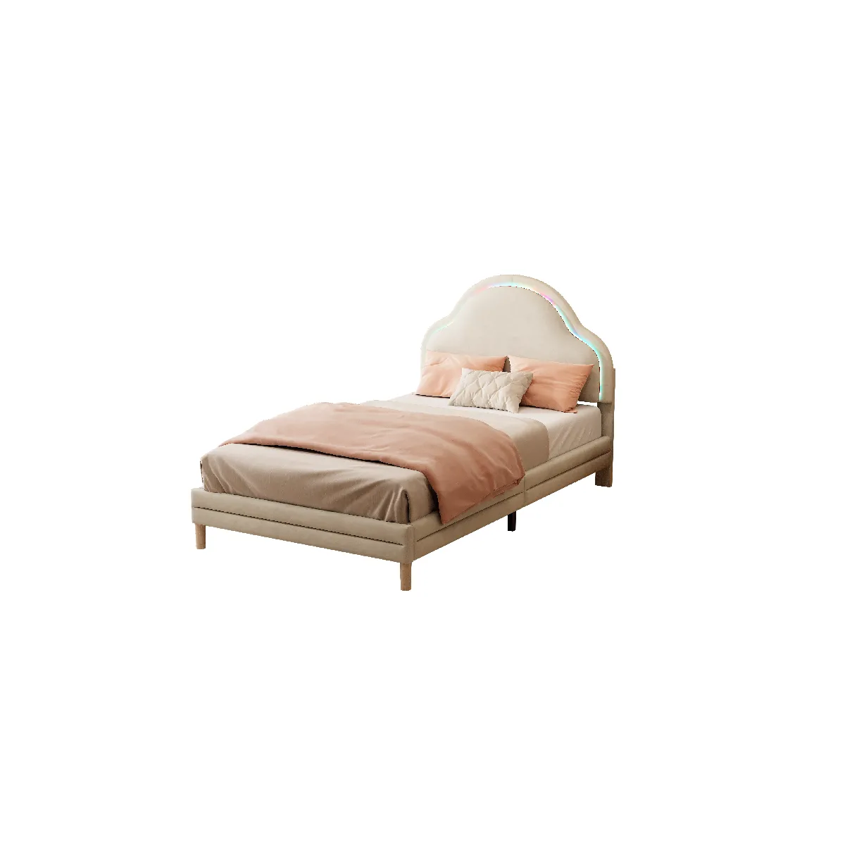 Lit simple enfant 90 x 200 cm - Lit capitonné - Beige