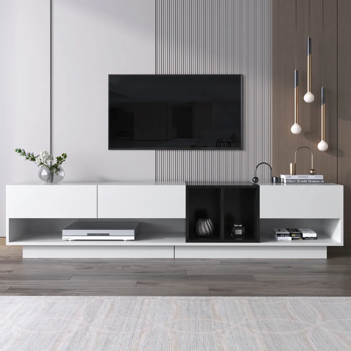 Okwish Meuble TV avec rangements - Noir