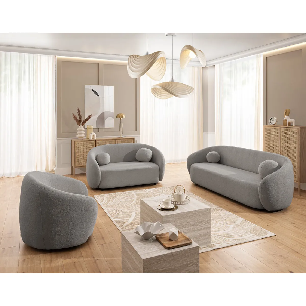 Lisa design Fauteuil Flore en tissu bouclette - Gris Lisa design Fauteuil Flore en tissu bouclette - Gris