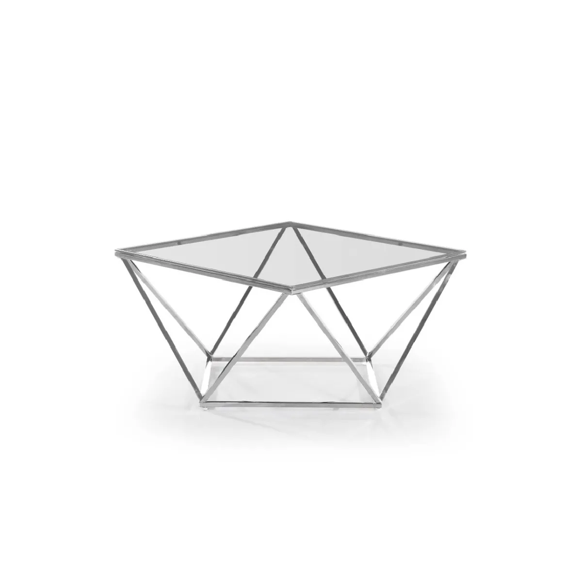 Meilleurs prix pour Table Basse Alina Plateau En Verre Transparent Pieds Chromés 80x80x45 Cm