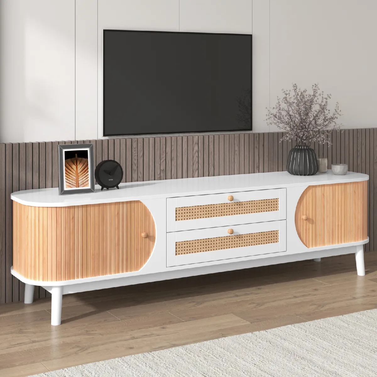 Okwish Meuble TV portes coulissantes - Blanc