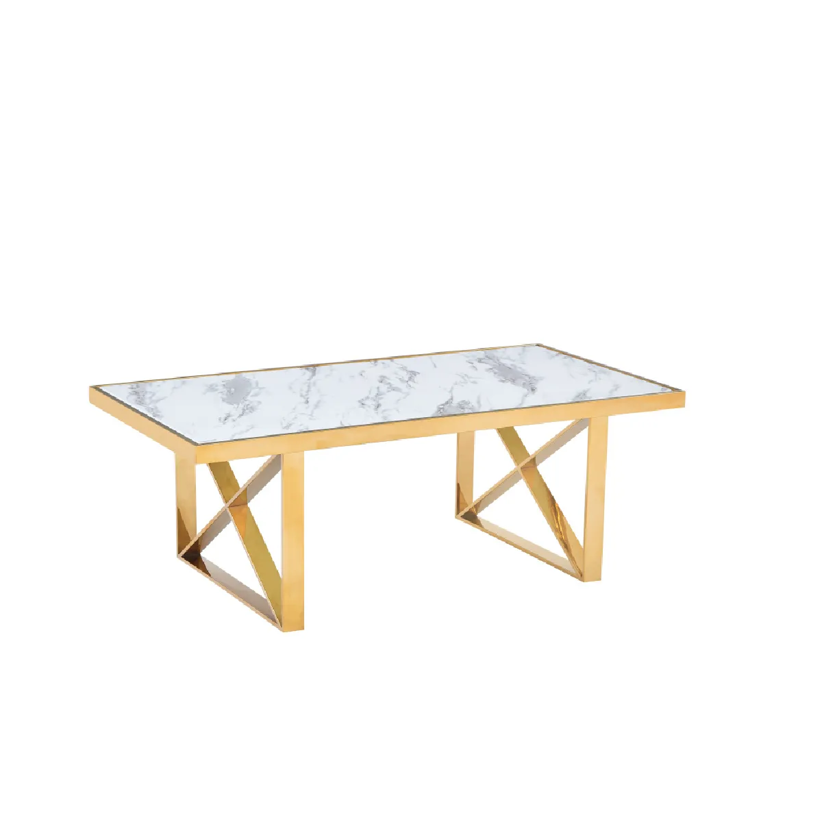 Meilleurs prix pour Table Basse Levanto Gold Verre Effet Marbré Blanc 120x60x45cm