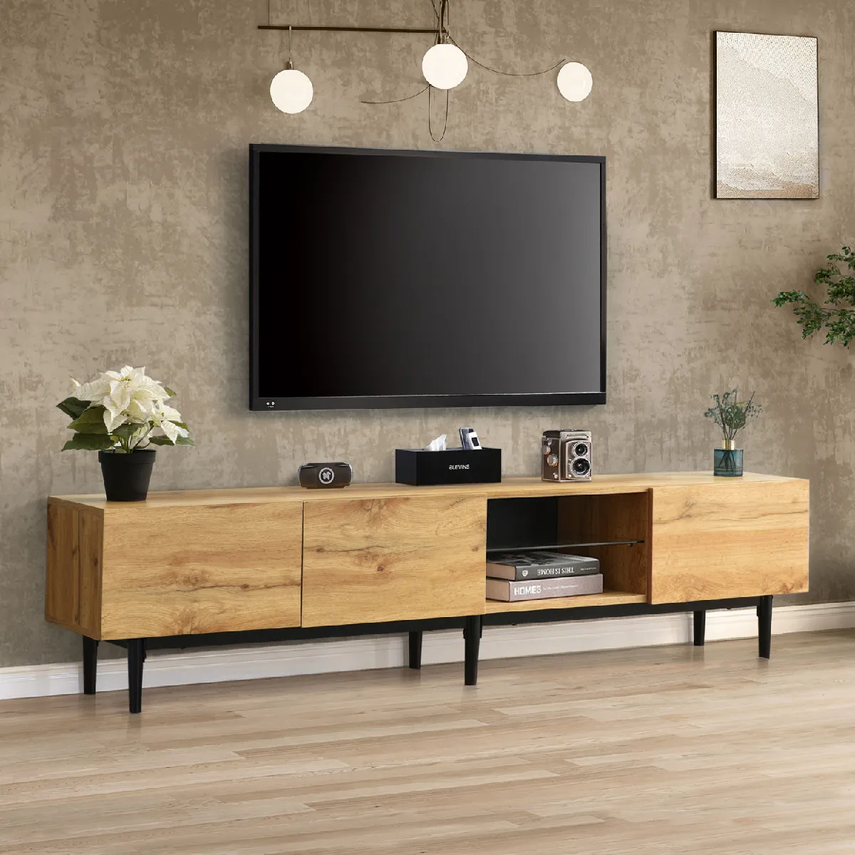 Okwish meuble TV avec LED - Naturel