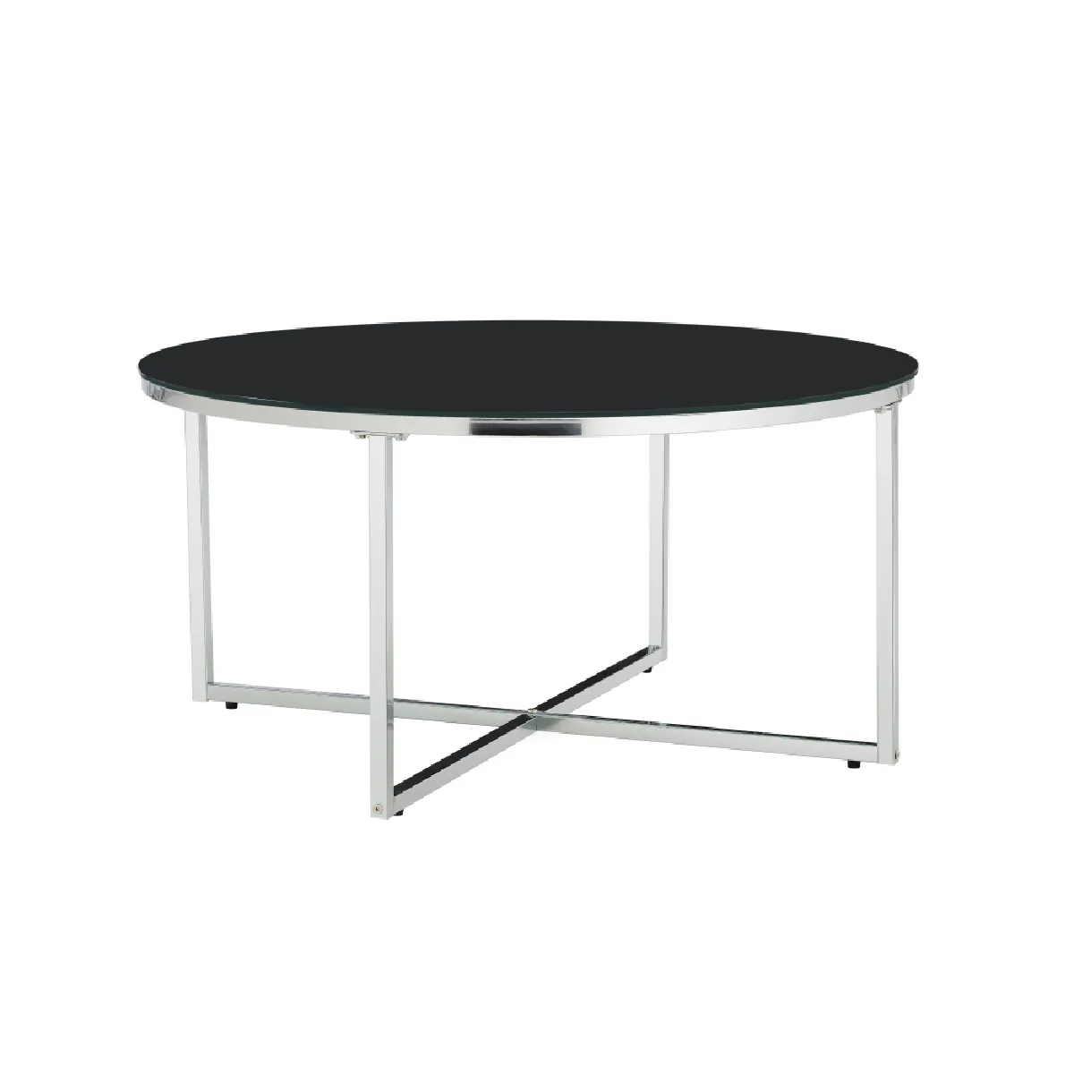Comparer les prix de Table Basse Ronde Lorie Chrome Plateau En Verre Marbré Noir D90 Cm