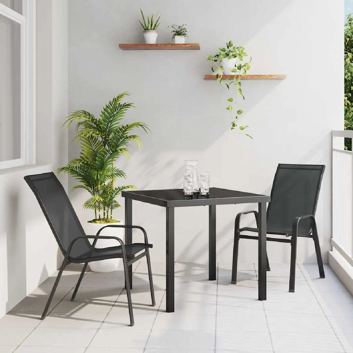 vidaXL Ensemble de salle à manger pour jardin 3 pcs Noir