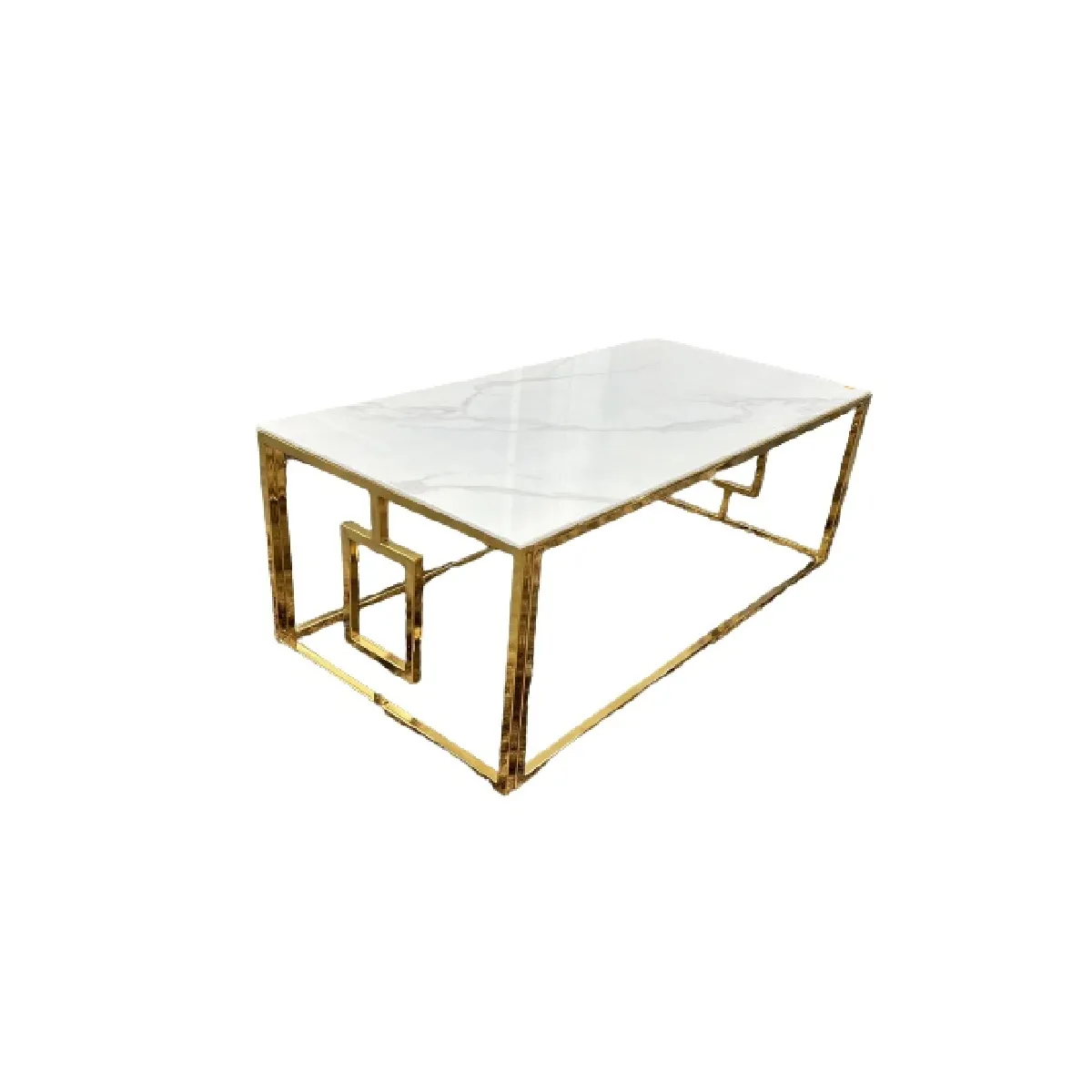 Comparer les prix de Table Basse Plateau En Verre Marbré Blanc Pieds Gold 120 Cm - Sophie