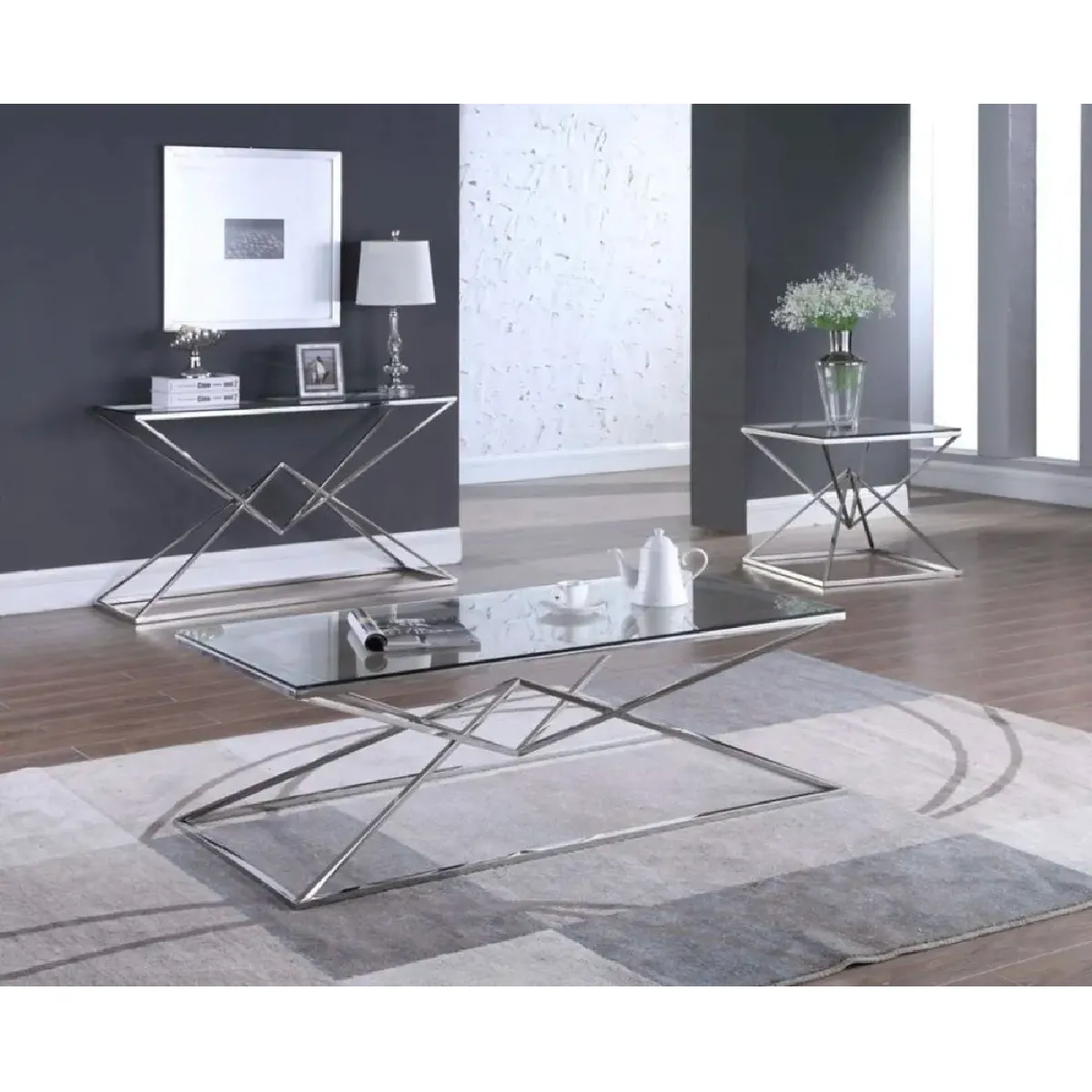 Table Basse Rectangle Pyramide Chrome 120cm