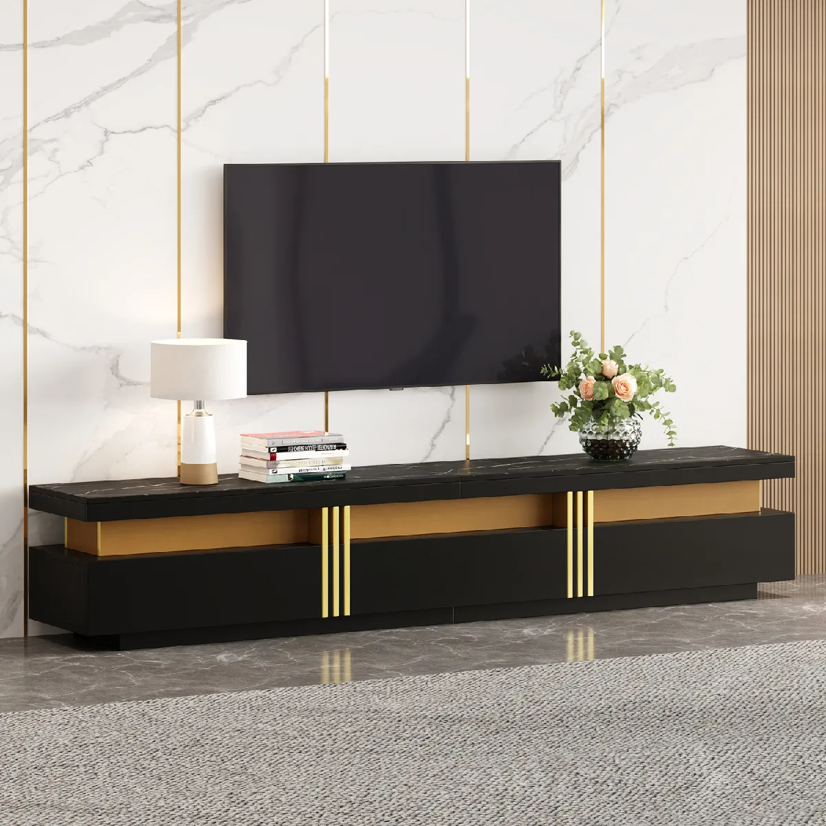 Okwish Meuble TV 3 tiroirs - Noir