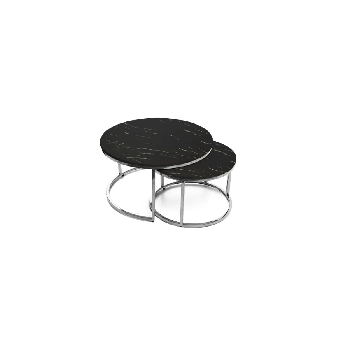 Meilleurs prix pour Lot De 2 Tables Basses Gigogne Arto Inox Verre Effet Marbre Noir