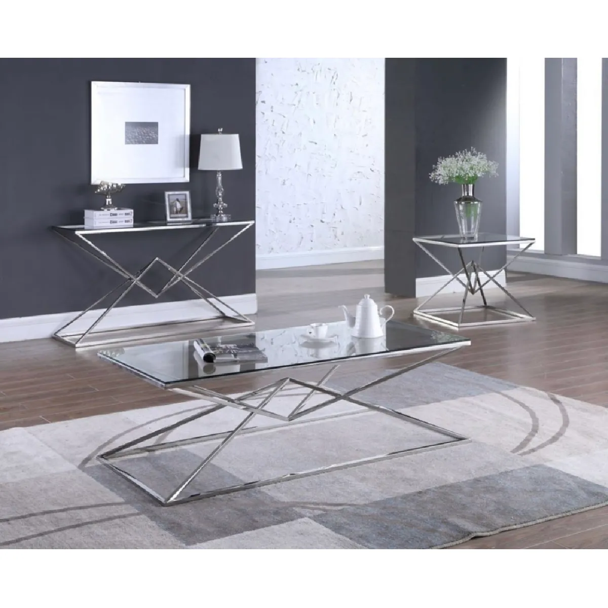 Meilleurs prix pour Table Basse Rectangle Pyramide Chrome 120cm