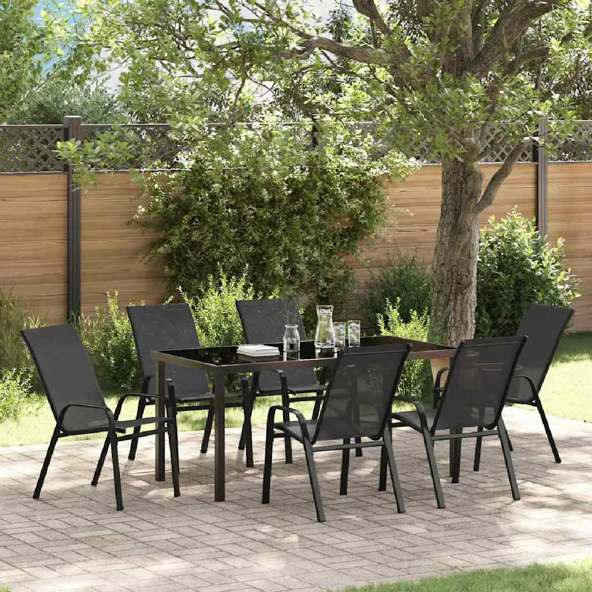 vidaXL Ensemble de salle à manger pour jardin 7 pcs Noir