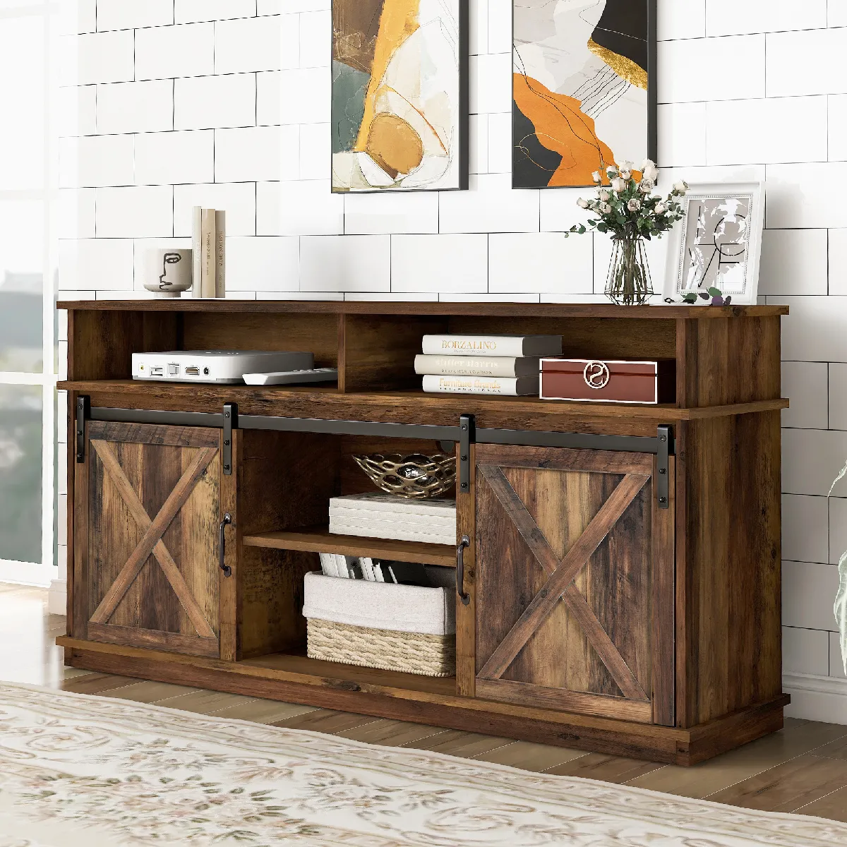 Okwish Meuble TV 2 portes coulissantes - Marron vintage