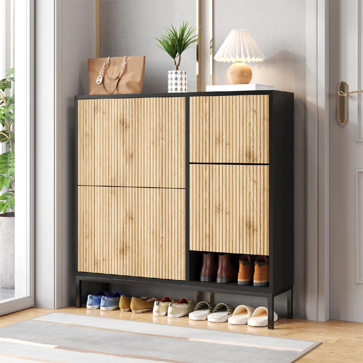 Okwish Meuble à chaussures banc - Noir et bois