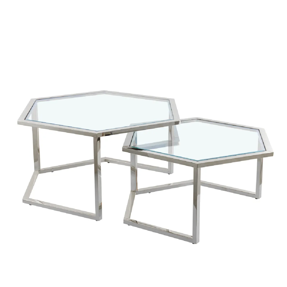 Meilleurs prix pour Lot De 2 Tables Basses Gigogne Hexagona Chrome Et Plateau Verre Ttransparent