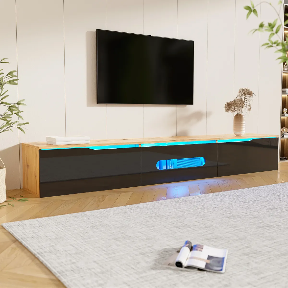 Okwish Meuble TV mural LED - Noir