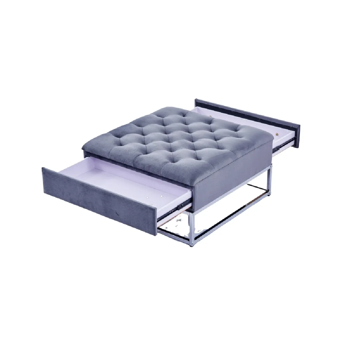 Meilleurs prix pour Table Basse Rangements Tiroirs Plateau Velours Capitonné Gris