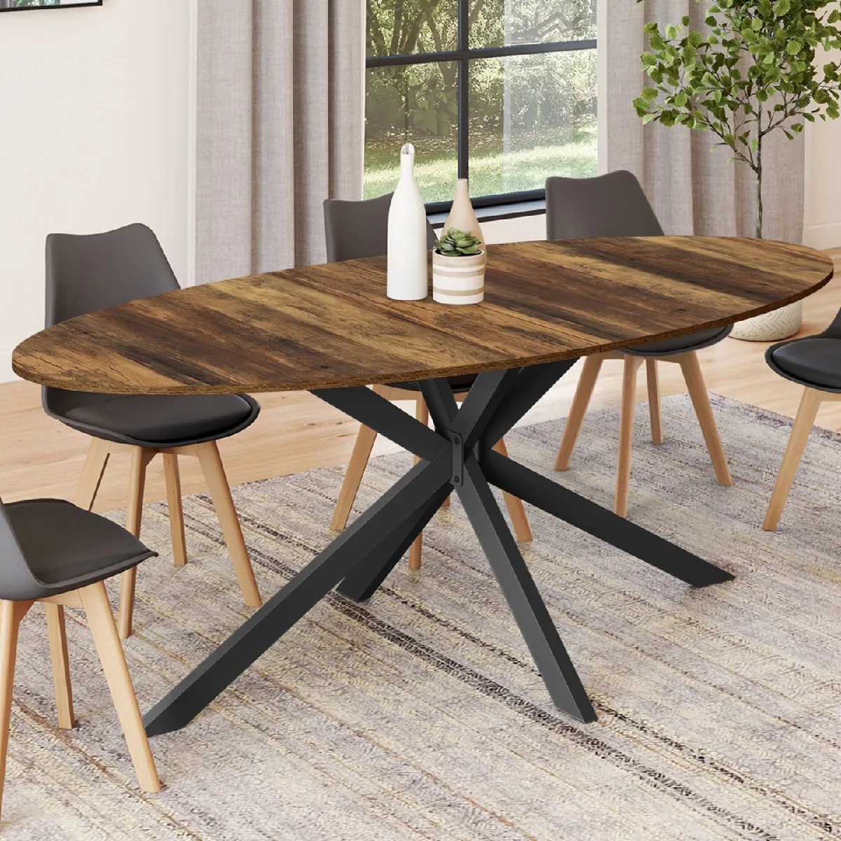Idmarket Noir Table À Manger Ovale Alix 10 P