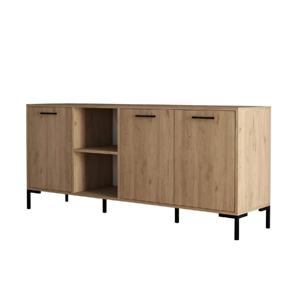 Buffet 3 portes et 2 niches finition bois et métal noir 180x80cm AURA Buffet 3 portes et 2 niches finition bois et métal noir 180x80cm AURA
