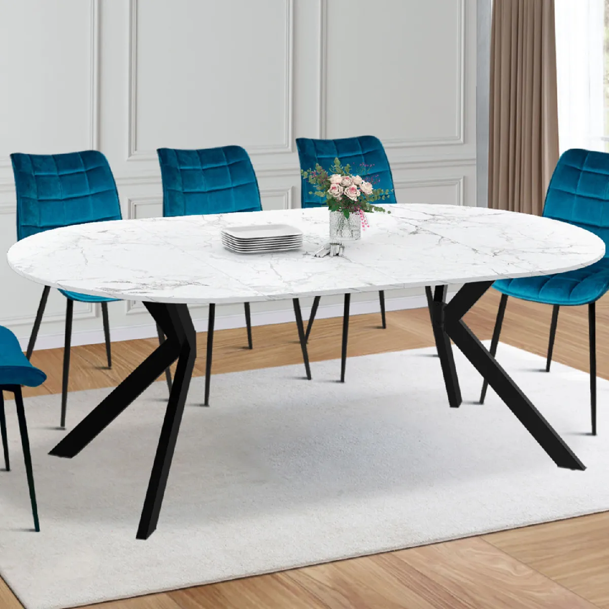 Table à Manger Ronde Extensible YUNA - 4 à 10 Personnes - Style Industriel Bois Et Noir
