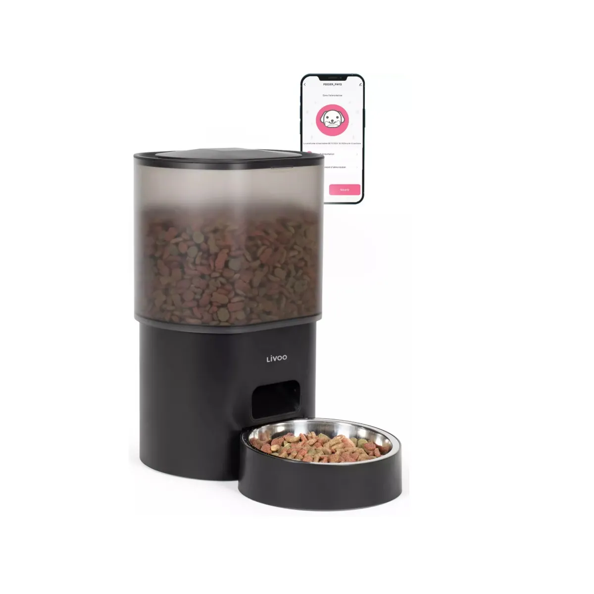 Distributeur de croquettes automatique - Livoo - PET106 - Programmable - 3L - Application Tuya