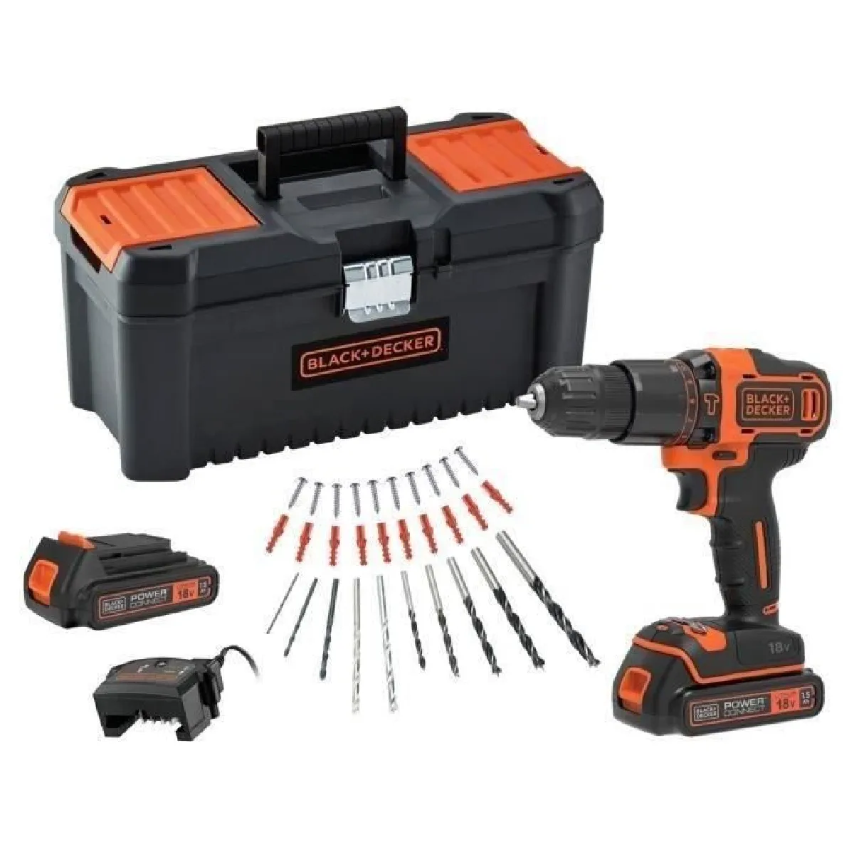 Perceuse visseuse + Decker BDCHD18C2TA QW à percussion 18V 2 batteries - vue 2