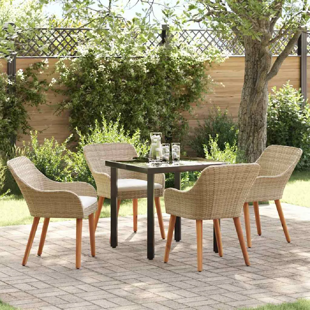 Vidaxl Beige Ensemble De Salle À Manger Pour Jardin 5 Pc Polyrotin