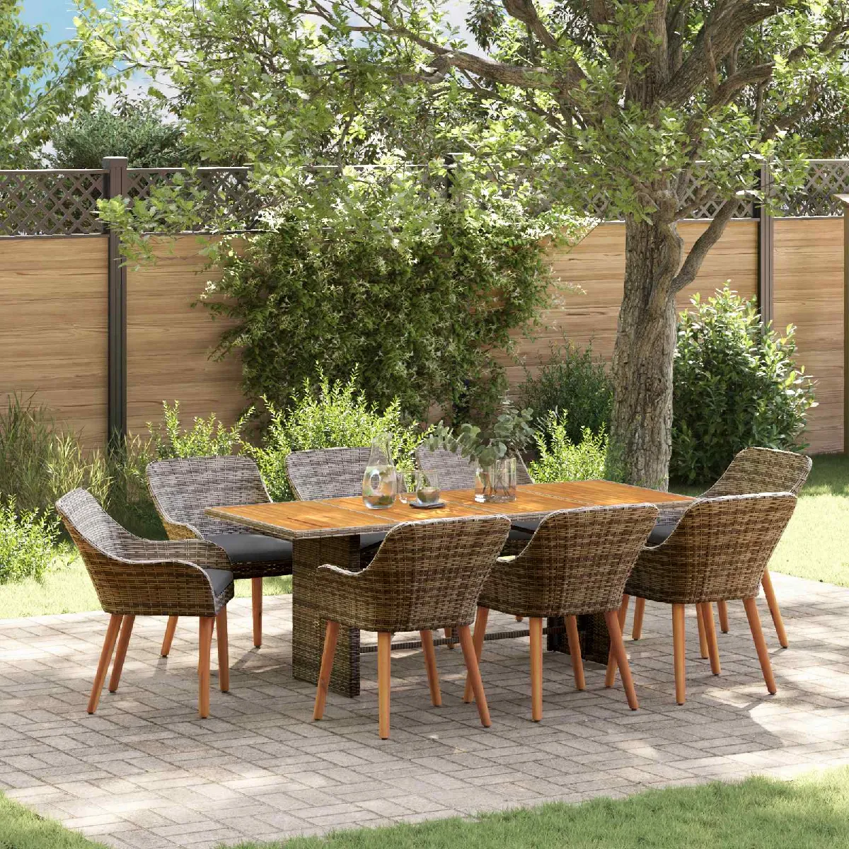 vidaXL Ensemble de dîner de jardin 9 pièces avec coussins Poly Rattan - vue 9