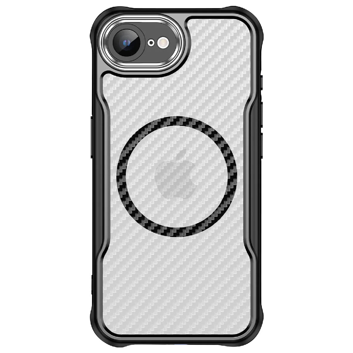 Avizar Noir Coque Pour Iphone 16E Magsafe Dos Carbone Antichoc Renforcé