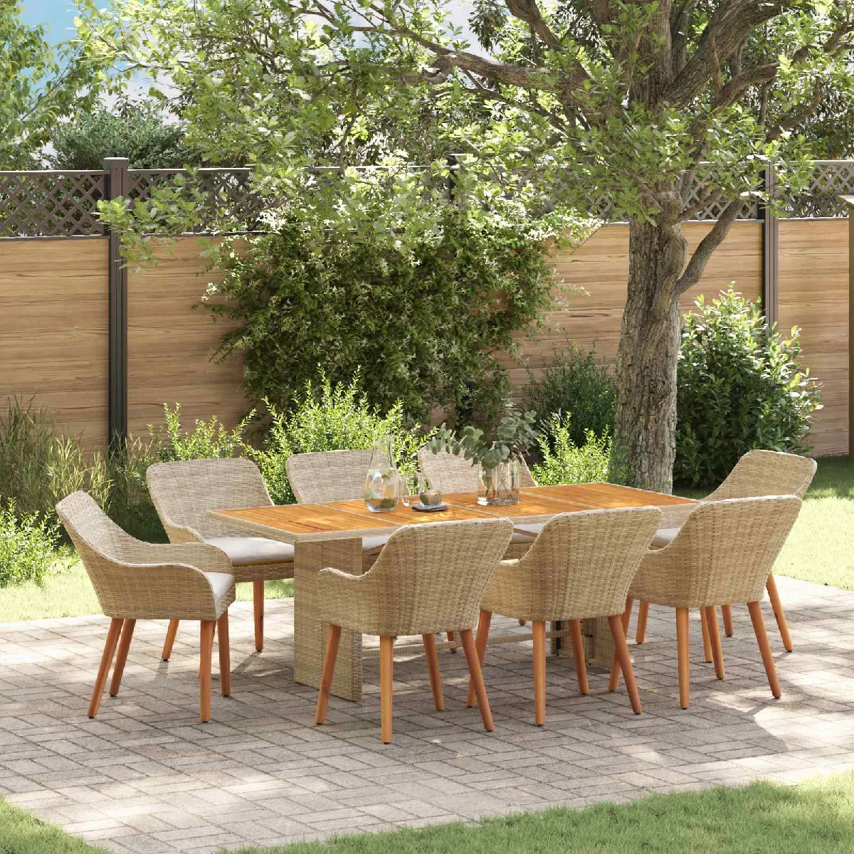 vidaXL Ensemble de dîner de jardin 9 pièces avec coussins Poly Rattan - vue 10