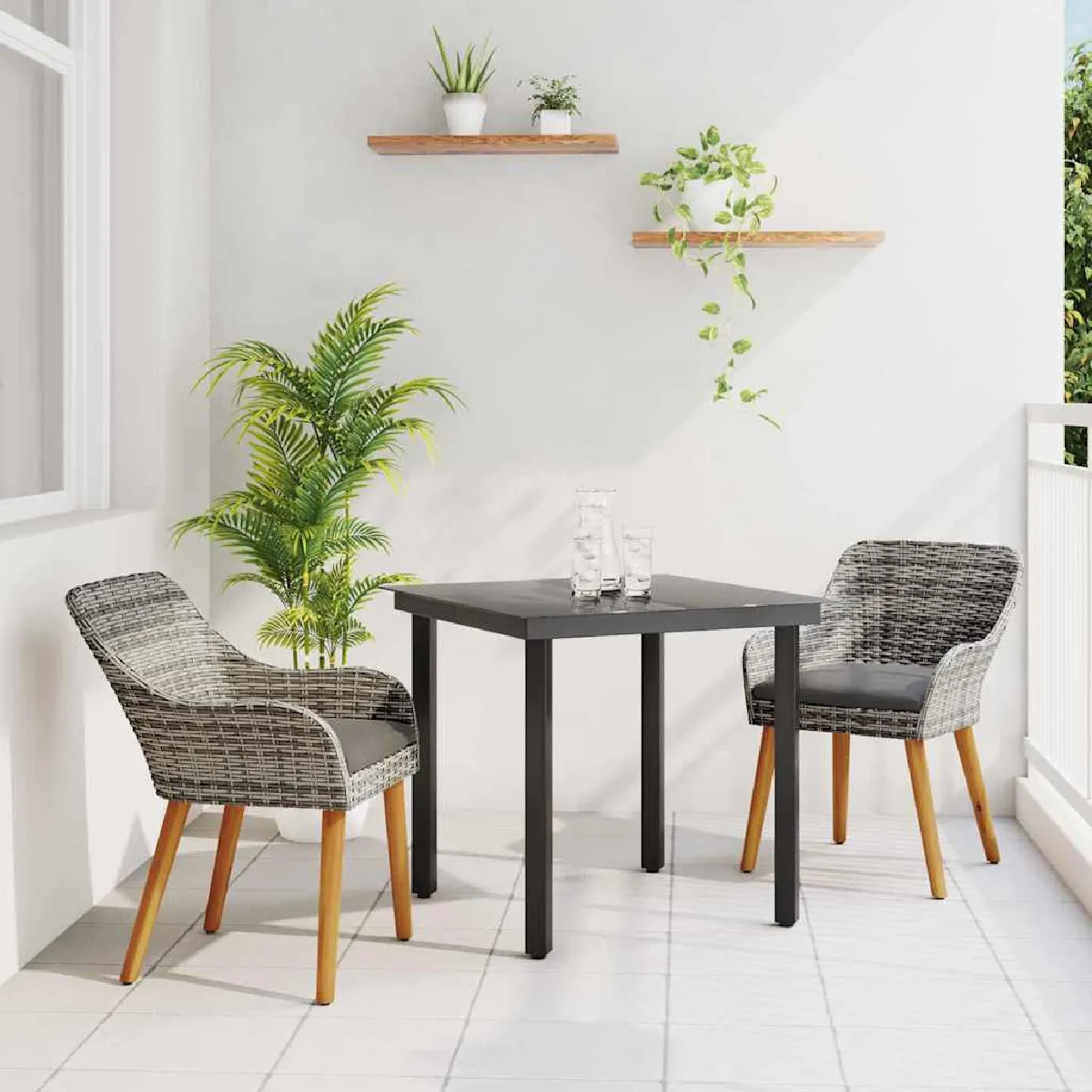 Vidaxl Gris Ensemble De Salle À Manger Pour Jardin 3 Pc Polyrotin
