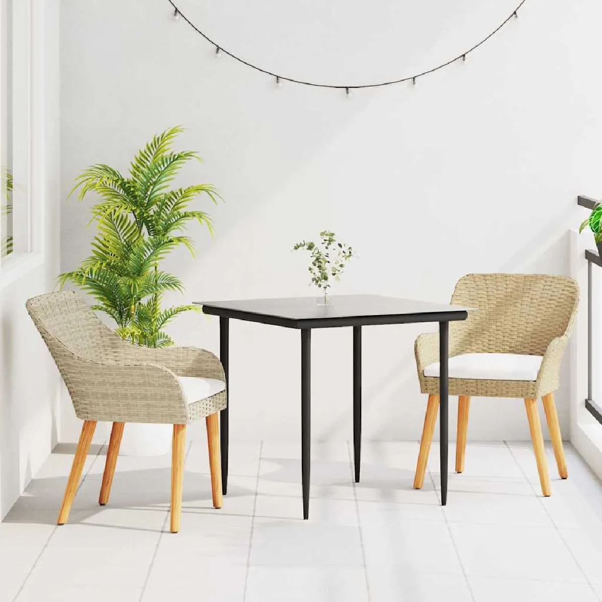 vidaXL - Ensemble de repas de jardin 3 pièces - Beige - Image 3