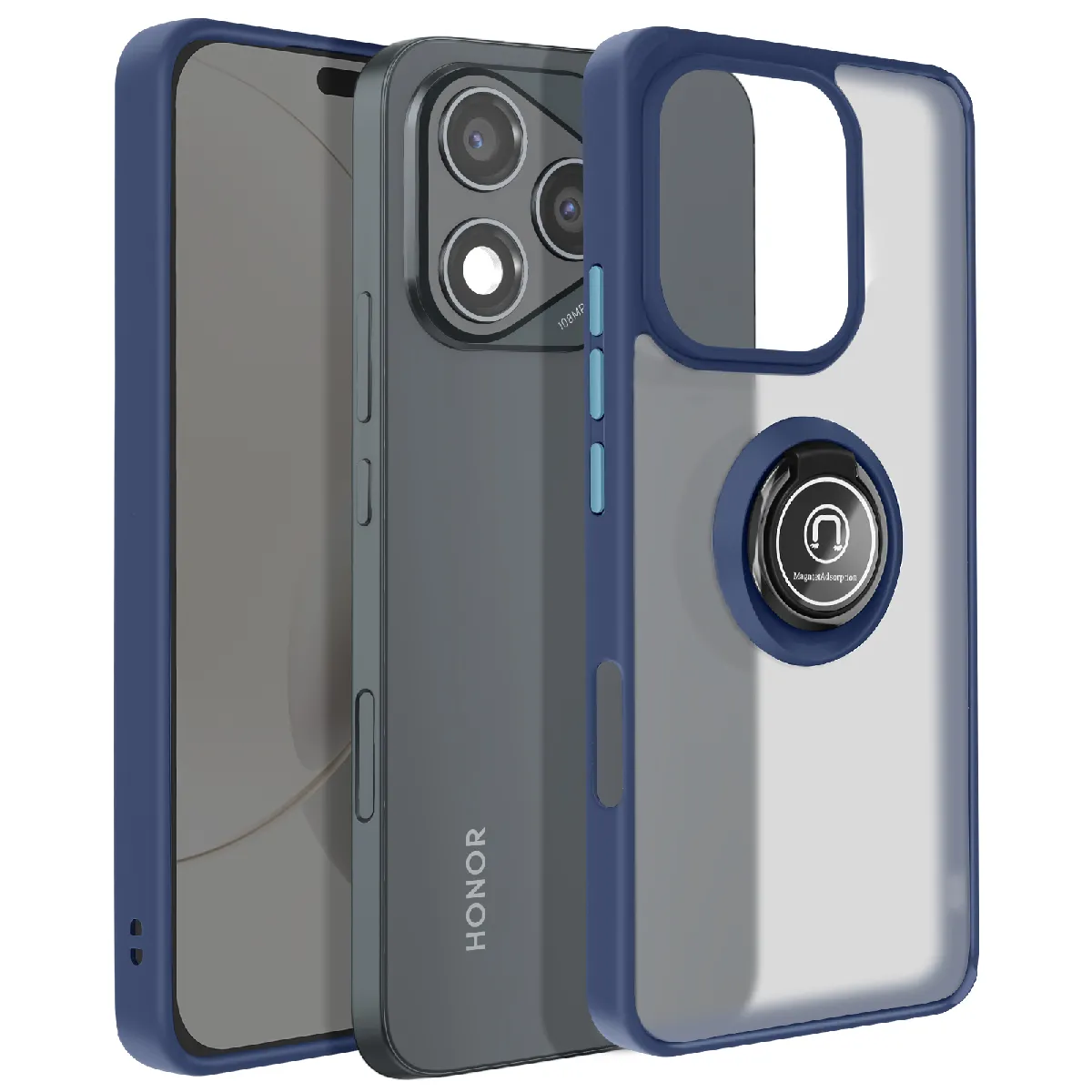 Avizar Bleu Coque Pour Honor 400 Lite Bague Magnétique Dos Translucide