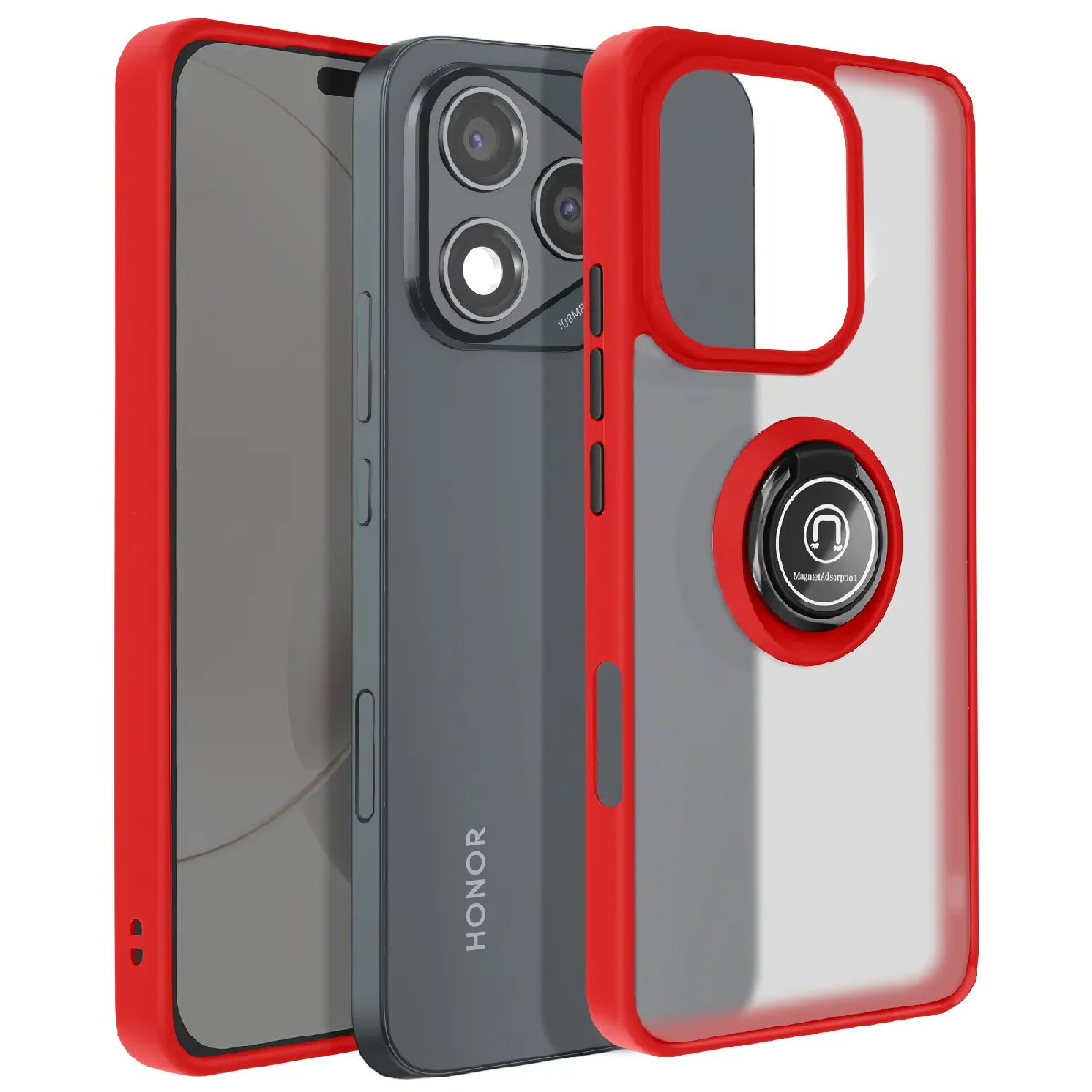 Avizar Rouge Coque Pour Honor 400 Lite Bague Magnétique Dos Translucide