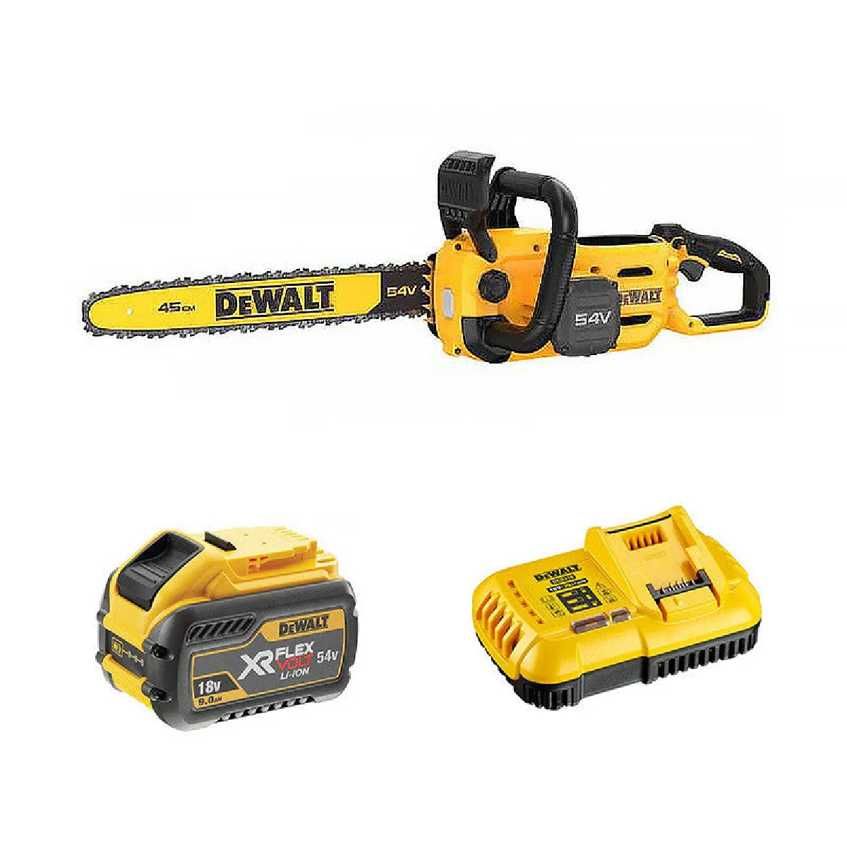 DEWALT Tron&ccedil;onneuse 50cm 54V  DCMCS575X1-QW avec une batterie 9,0 Ah FLEXVOLT