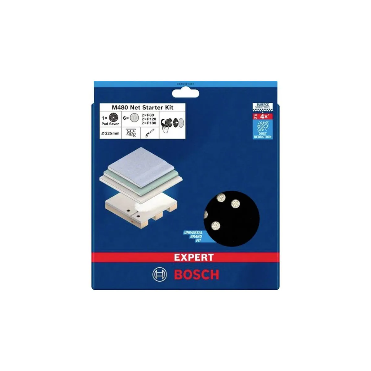 Bosch Accessories 2608901667 Grille abrasive pour ponceuse pour cloison sèche Grain 80 120 180 Ø 225 mm 1 set - vue 2
