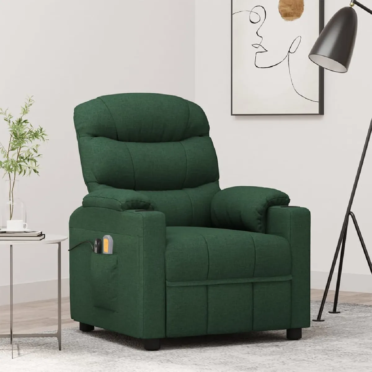 vidaXL Fauteuil électrique de massage Vert foncé Tissu