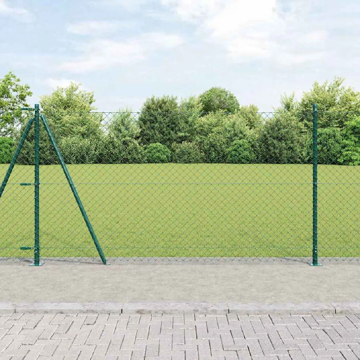 vidaXL Clôture en maillon de chaîne avec 13 poteaux en pointe 1 2x25 en acier galvanisé