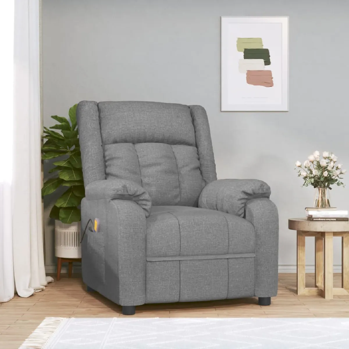 vidaXL Fauteuil de massage Gris clair Tissu