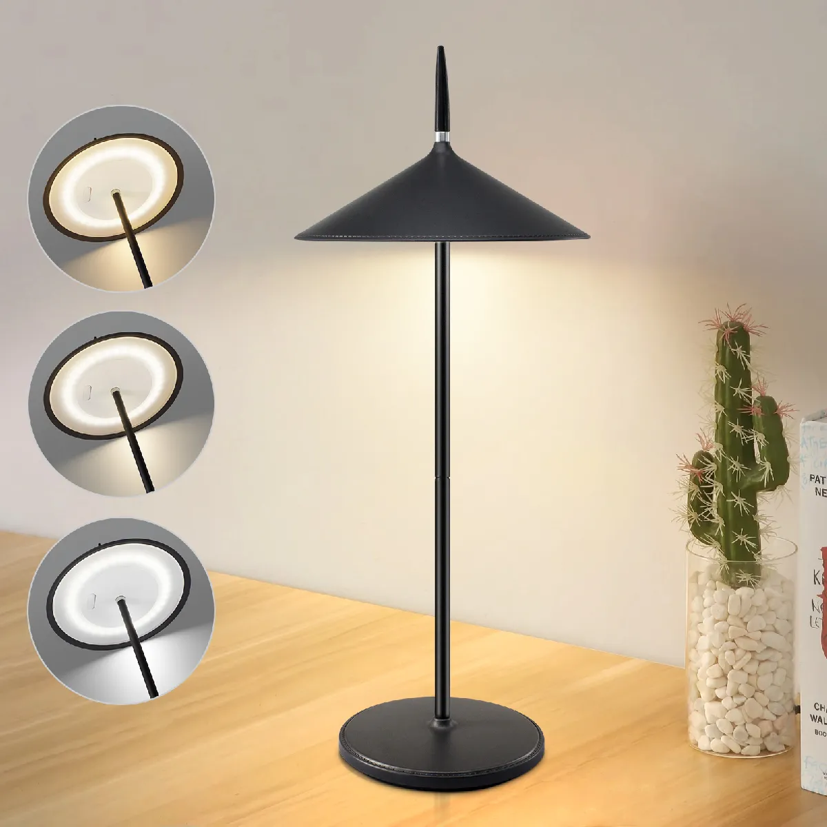 Lampe de Table Sans Fil Rechargeable, Dimmable et 3 Couleur, Lampe Table Sans Fil Convient pour Chevet, Salle à Manger, Bureau-4800mAh(noir) | Leroy Merlin