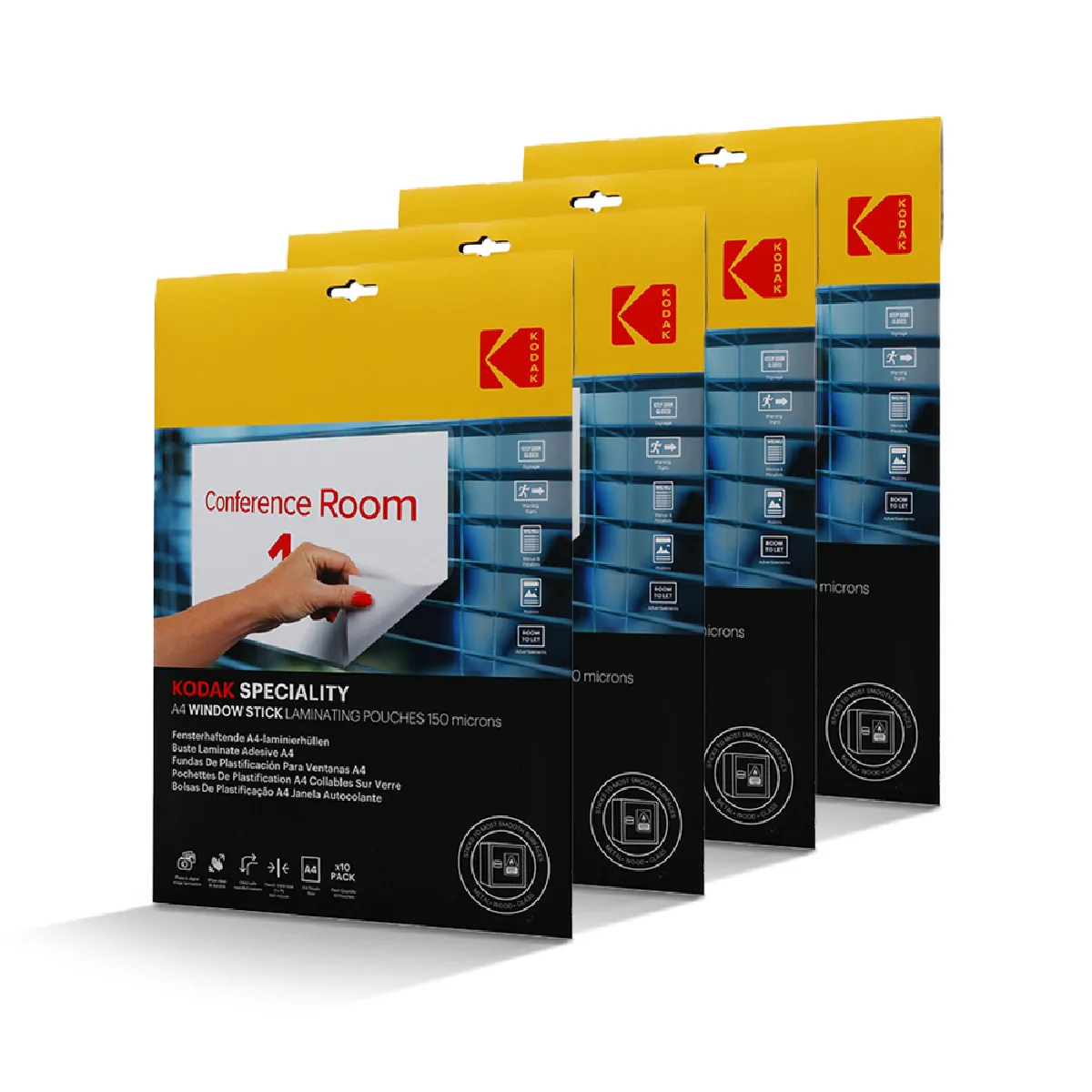 KODAK Pochettes de Plastification A4 Window Stick – Lot de 4 x 10 Feuilles 20 total 150 Microns Auto adhésives Format A4 – Modèle KD LMA4RW PK10C