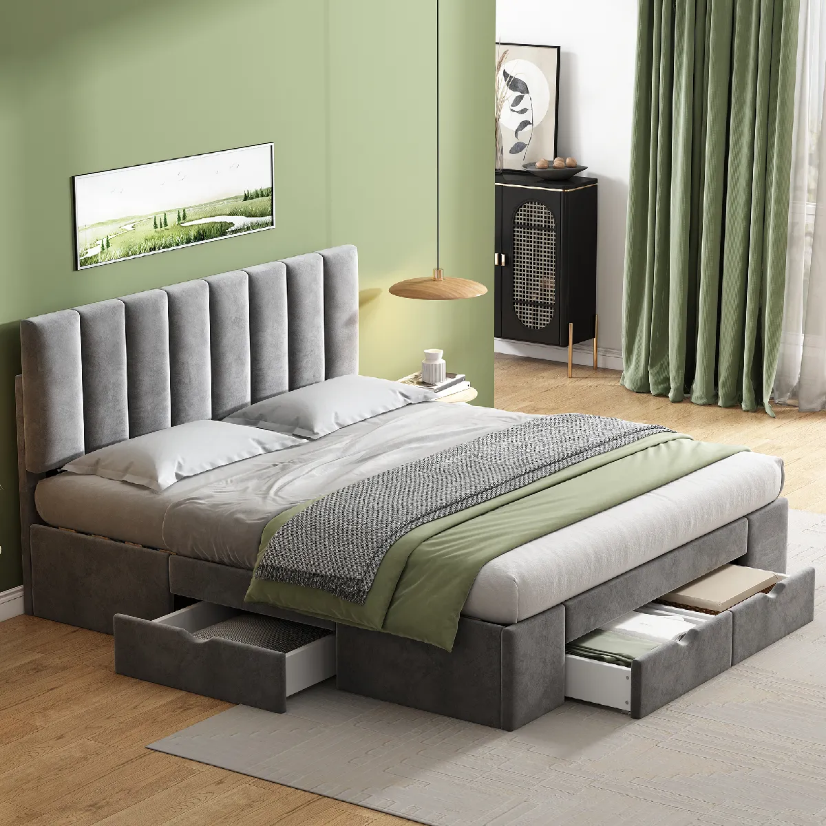 Lit avec rangement 160x200 cm Lit tête de lit - Gris Lit avec rangement 160x200 cm Lit tête de lit - Gris